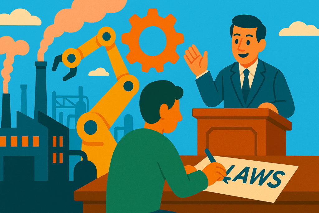 Factories - Fifth Phase Industry leaders pushing for laws that favour economic growth. Debates on worker's right