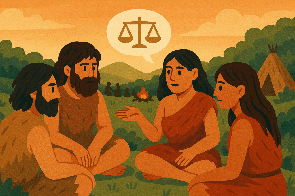 Tribes - First Phase tribal people sitting around and discussing law. Signifying first stage of law
